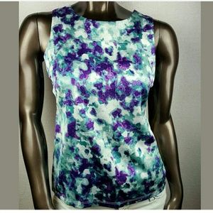 Ann Taylor Purple Teal Ivory Shiny Blouse